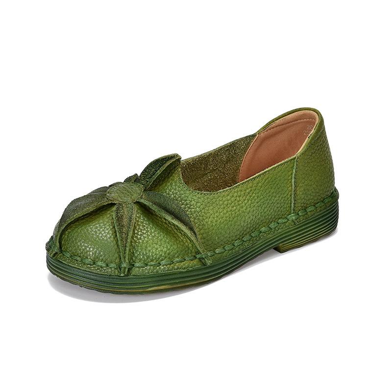 

Johnature Retro Loafers Handmade Genuine Leather Soft Soled Cowhide Low Heel Women s Slip-on Shoes 35 зелёный