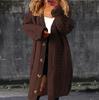 Neuer Herbst- und Winterstil Langer Zopfstrickpullover Damen Einfarbig Knopfleiste Große Strickjacke Mantel