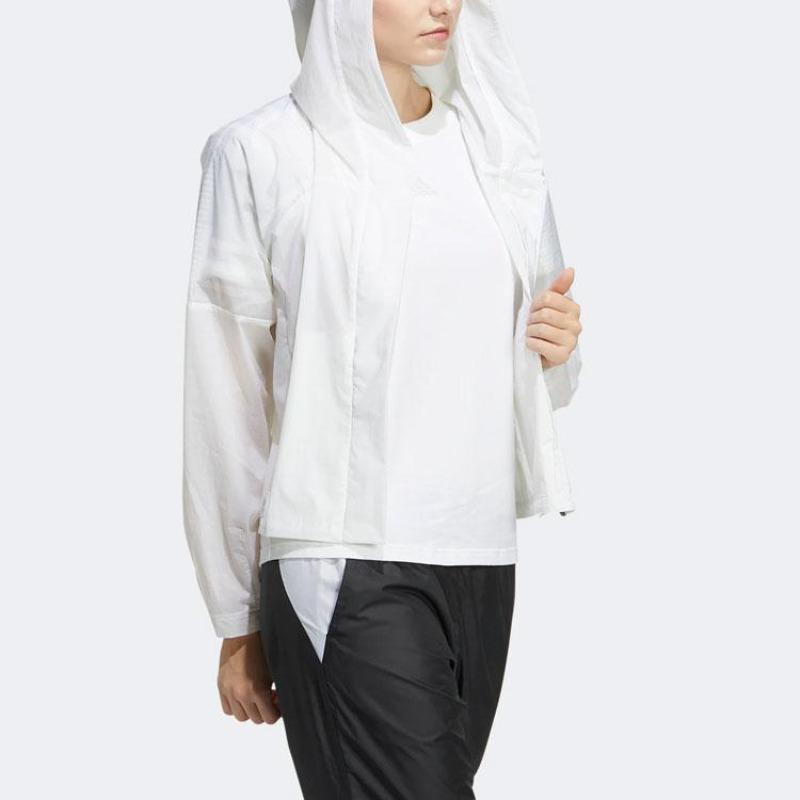 adidas Sporty Casual Breathable Hooded Cropped Jacket Women Tops White HF2491