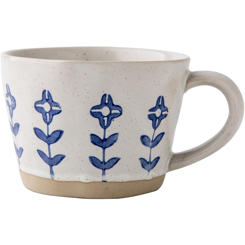 Literary Sense Hand-Painted Small Flower Coarse Pottery Cup Ceramic Coffee Cup Office Drinking Cup Export