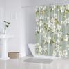 1pc Sage Green Floral Patterned Shower Curtain, Polyester Fabric, Machine Washable, with Hooks, Suitable for Bathroom Décor.