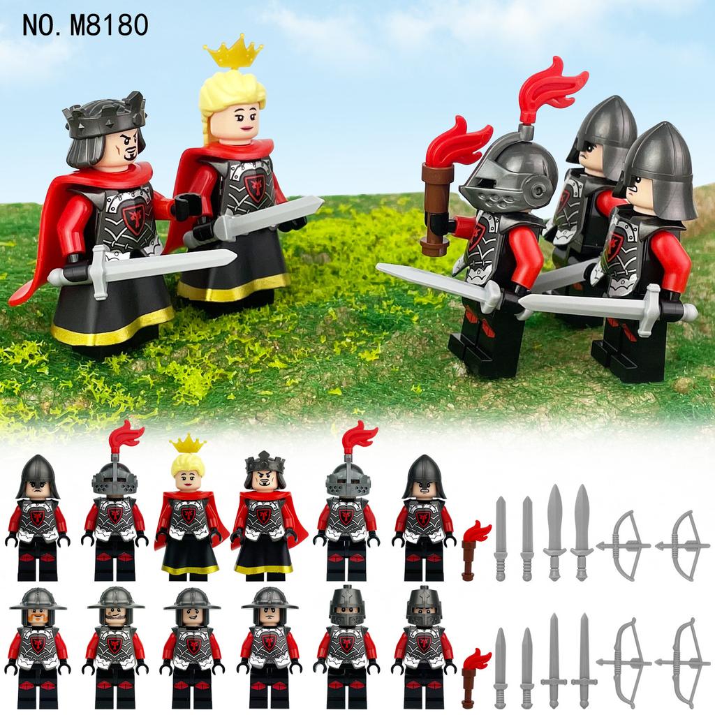 Castle Red Dragon Knight Figurine M8180 Children'S Assembly Small Particle Building Block Toy Weapon Accessories