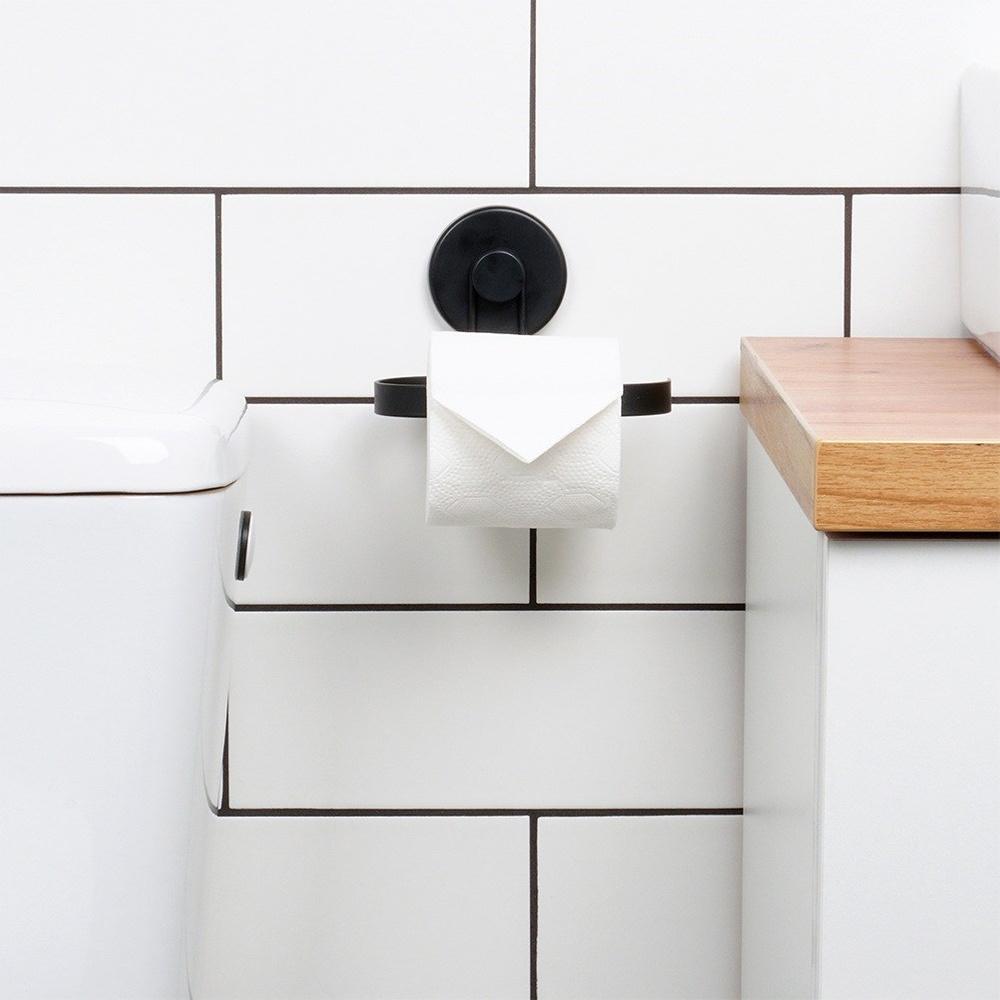 Toilet Paper Holder Wall-Mounted Bathroom Suction Cup Hanger Black