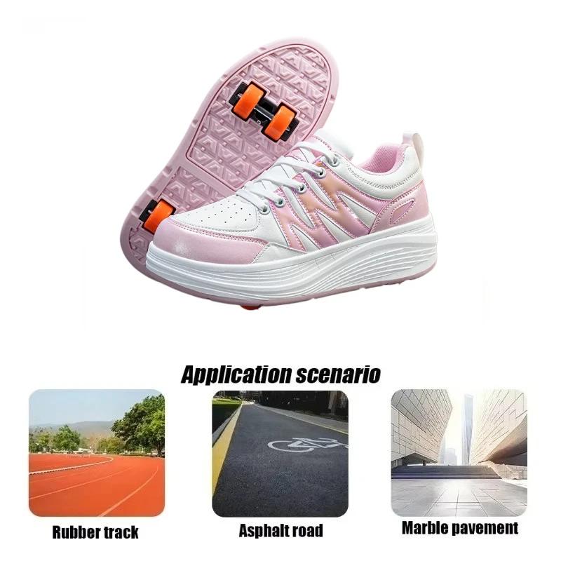 LED Racing Roller Skating Women's Roller Skate Shoes with Wheels 4 Detachable Wheels Speed Skates for Girl Sneaker with Wheels