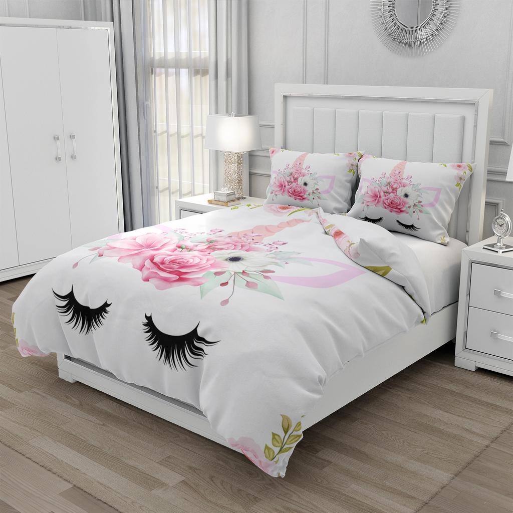 Conjunto de cama de unicórnio mágico 3d, meninos, meninas, tamanho queen, capa de edredom, fronha, cama, crianças, adultos, moda têxtil para casa