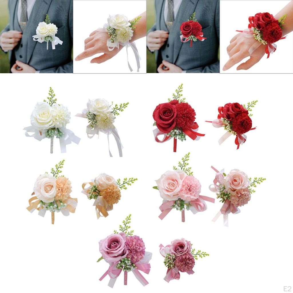 Wedding Wrist Corsage Boutonniere Artificial Flower for Groom Party Decor