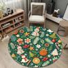 Round Area Carpet Christmas Snowman Angel Gift Pine Folk Green Winter Family Room Decor