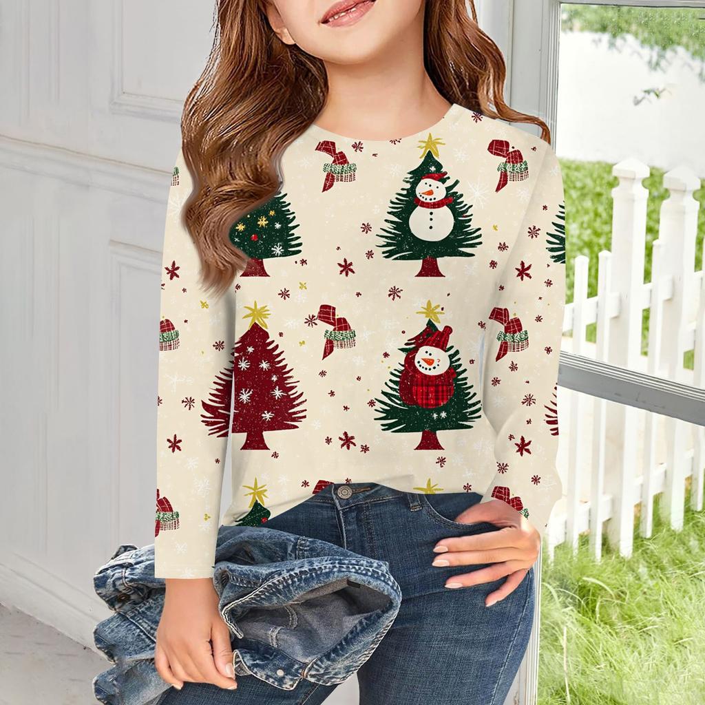 Girls Long Sleeve T Shirts Kids Fall Tops Crewneck Basic Tees Vintage Graphic Printing Top 5-14Y