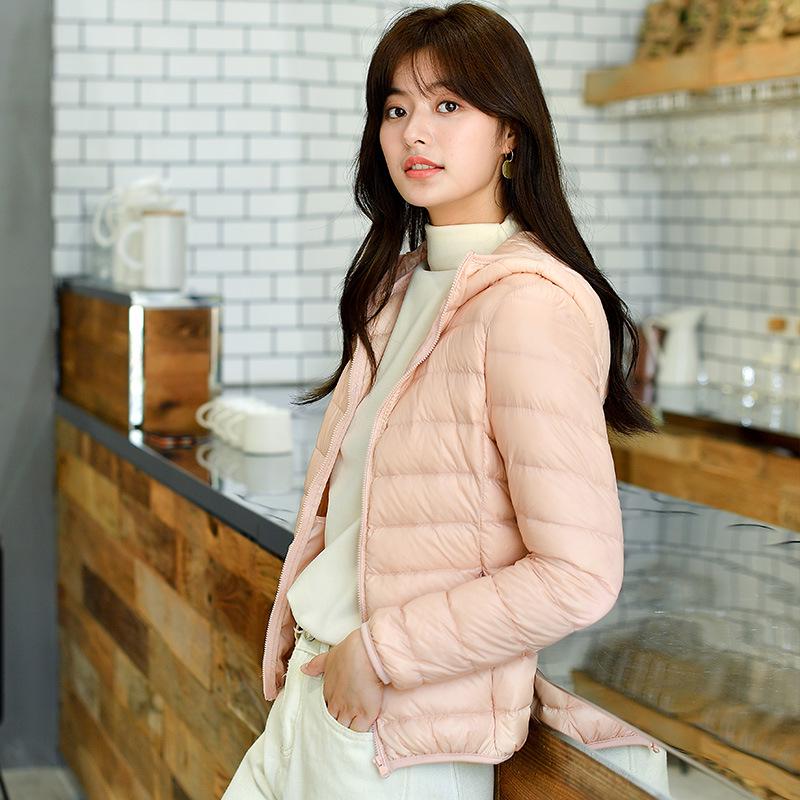 2023 Women's Lightweight Hooded Down Jacket - Slim Fit, Plus Sizes, Autumn/Winter, White Duck Down.