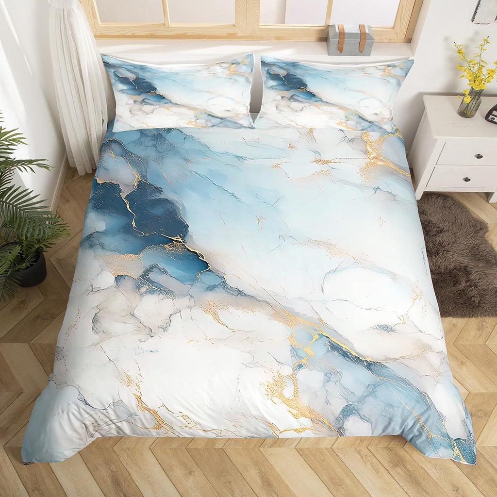 Blue Marble Textured Quilt Set Fashion 3D Digital Printing Bedding Quilt Set Three-Piece Set