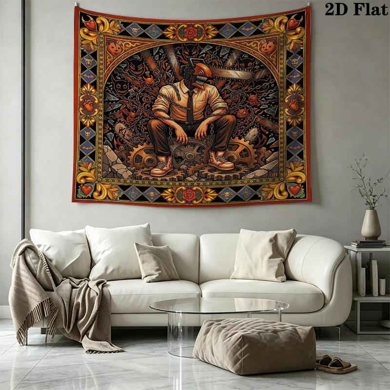 Chainsaw Man Wall Tapestry Aesthetic Wall Hanging Printed Fabric Blanket Decorative Tapestries For Bedroom Living Room Home Decor