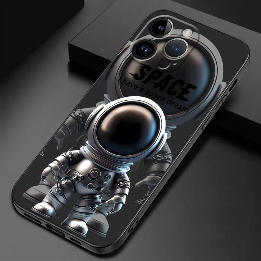 Luxury Space Astronaut Phone Case for iPhone 16 Pro 13 Pro 14 XR 12 Mini 15 Pro Max XS X 7 8 SE 11 13pro Cover Black Soft