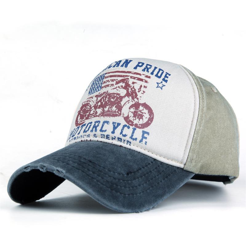 Cotton Five-piece Printing Motorcycle Baseball Cap Truck Cap Made Old Washed Hat Outdoor Visor Hot