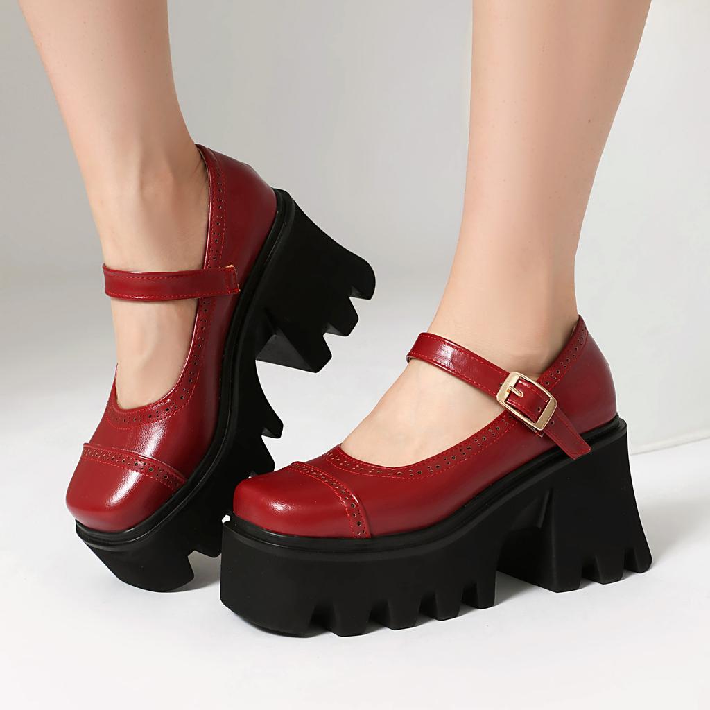 Mary Jane Shoes Thick Heel High Heel College Style Small Leather Shoes Niche Design Sense Thick Sole Single Shoes Women Fat Feet Wide Feet Women Shoes