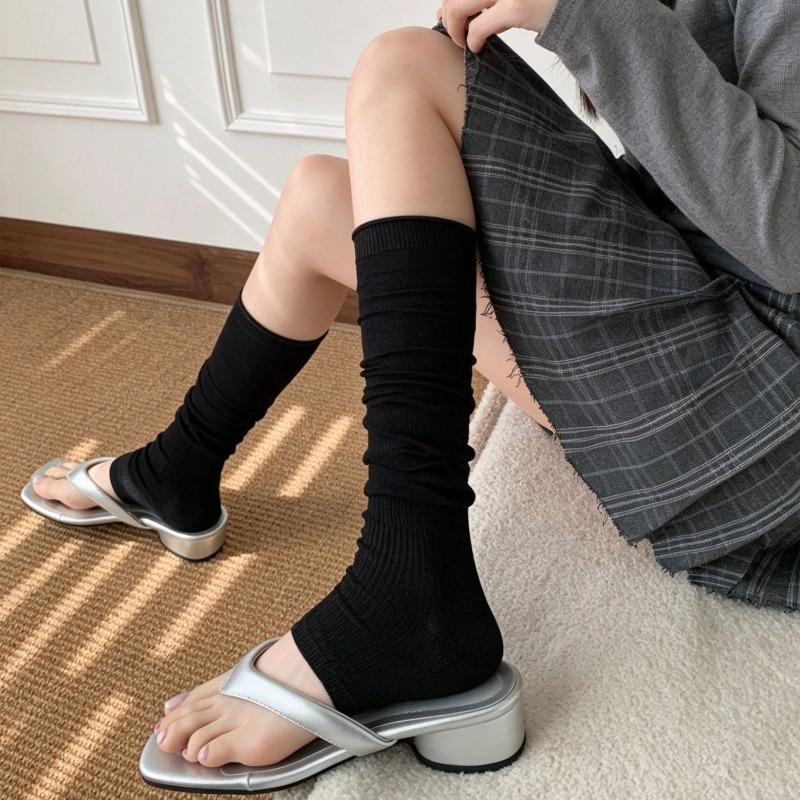 

Summer Lightweight Stocking Pile-up Stockings for Women with Ankle Straps, Ballet-style Grey Calf-length Stockings 1 pair чорний