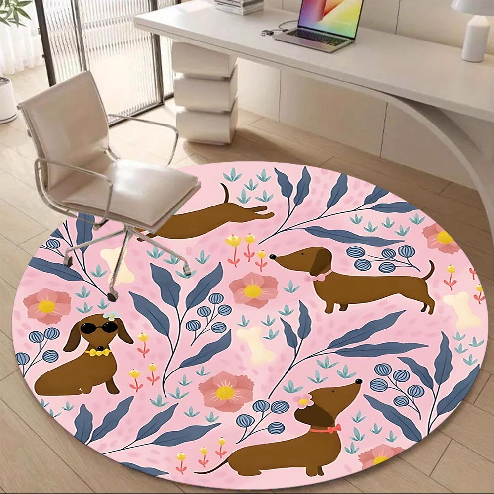 1PC Dachshund Floral Office Round Area Rug, Mat Suitable For Office, Under Office Chairs Bedroom Living Room Home Decor, Room Deco