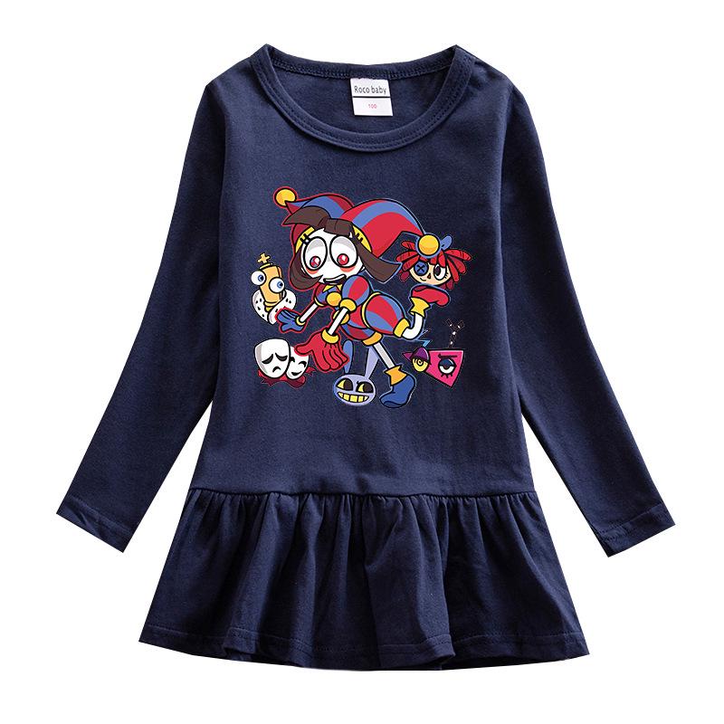 2026 Korean Style Girls' Cartoon Long Sleeve Mesh Princess Dress for Spring and Autumn