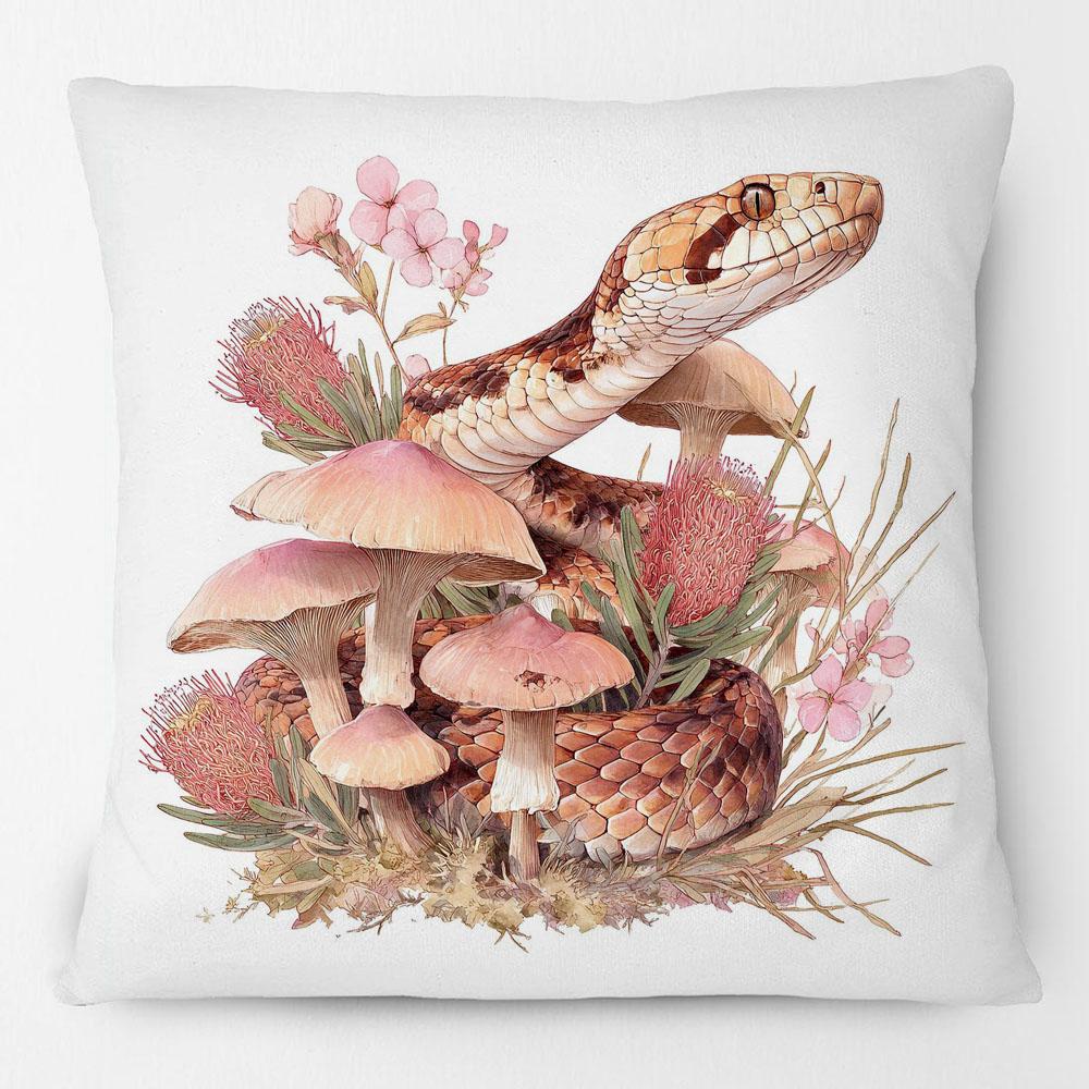 Australian Copperhead Snake Bottlebrush Flowers Animals Painting Cushion Covers Mushroom Art Pillow Case