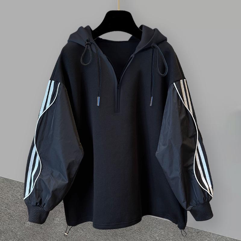 Trendiges Lässiges Gestreiftes Patchwork Halbreißverschluss Kapuzenpullover Set für Herren - Herbst 2025