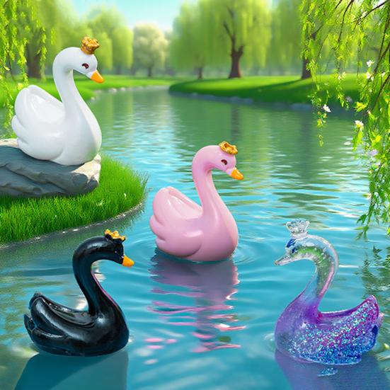 24 Pcs Mini Swan Figurine Miniature Resin Animal Ornaments for Fairy Garden Moss Landscape DIY Terrarium Crafts