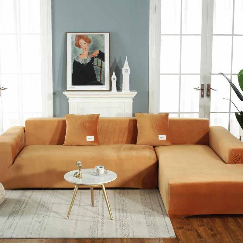 Thicken Plush Sofa Covers Elastic Corner 1/2/3/4/5 Seats Solid Color Couch Cover L-Type Sofa Cover All-Inclusive Protector Cover