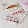Lace Trim Pencil Case Smooth Zipper Makeup Stationery Storage Bag Cute Pen Organizer for School Office