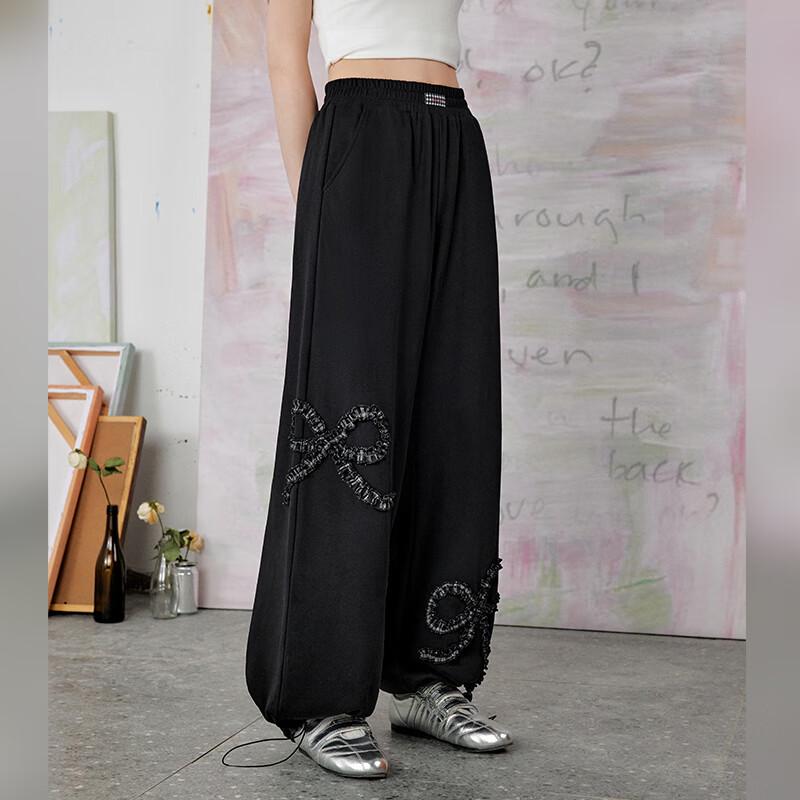 UNIFREE Sweet Korean Style Pleated Ruffle Plaid Bow Straight Leg Pants