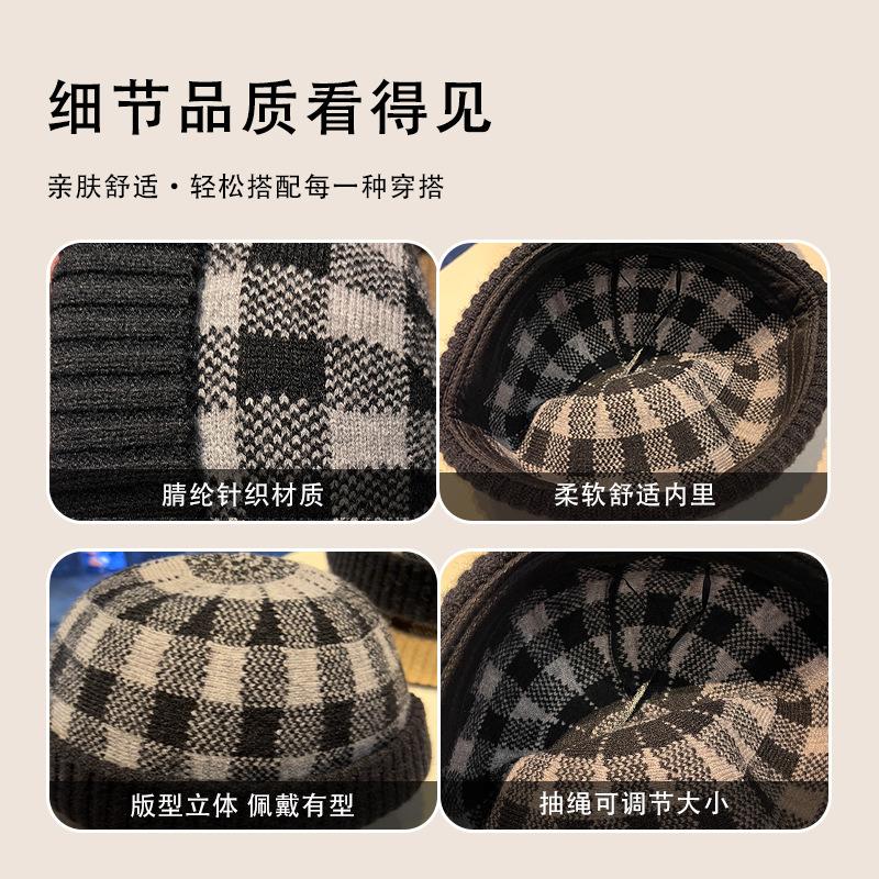 Europa und die Vereinigten Staaten heiß verkaufendes Karomuster Herbst und Winter Wollmütze Damen Krempe warm winddicht Strickmütze einfache Hauptmütze