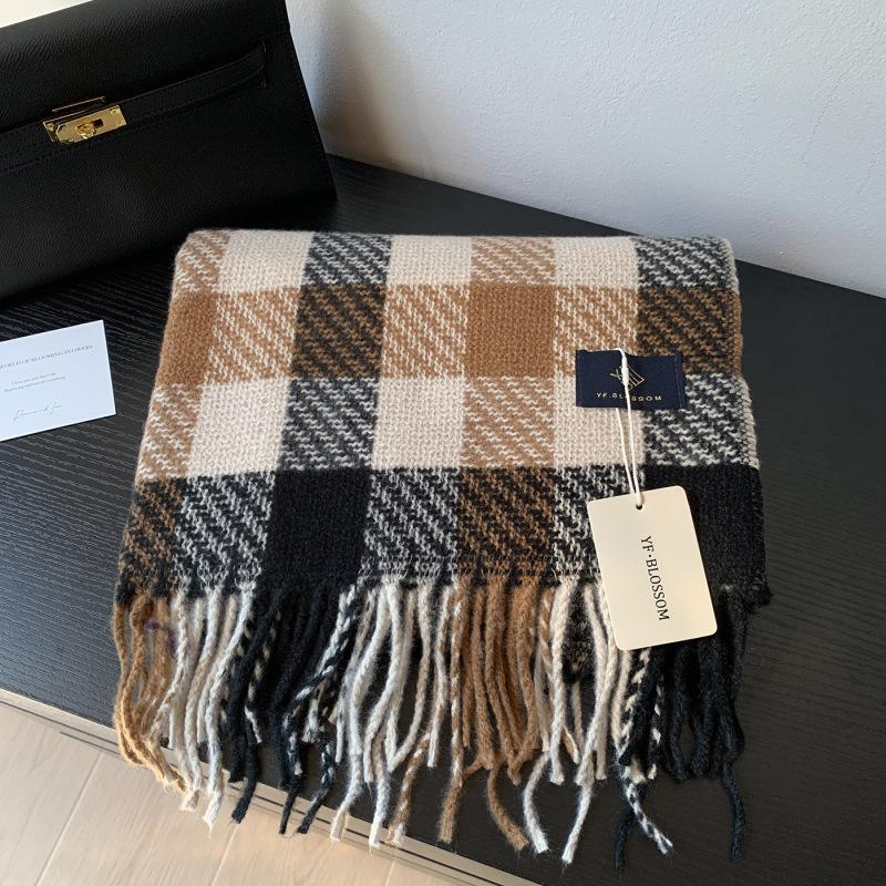 Casual Plaid Scarf Women Blue Plaid Warm Fringe Scarf Korean Style Fashion Soft Thick Shawl For Autumn Winter Unisex Male Lady