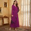Muslim Dress Purple V-neck Double Layer Chiffon Sequins Irregular Slim Dress