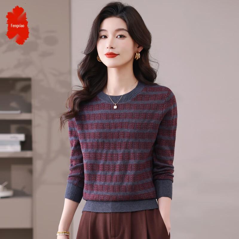 

Women s Striped Long-Sleeve Knit Sweater M
