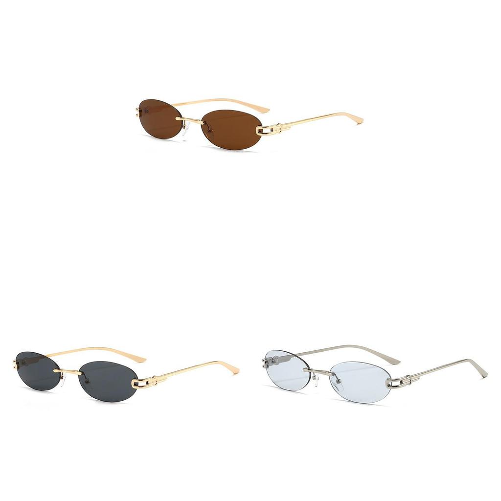 Y2k Cat Eye Oval Sunglasses With Metal Frame Uv400 For Outdoor Fashion