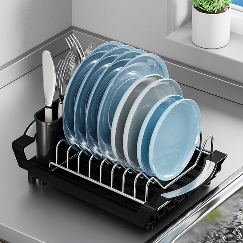 1pc Single-layer Draining Rack for Kitchen Bowls Dish Drainer Retractable Kitchen Desktop Storage Rack Kitchen Counter Organizer