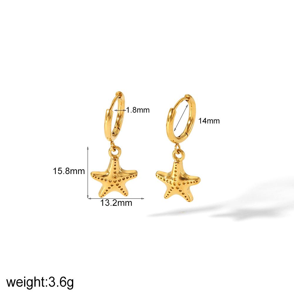 Light Luxury Fashion Marine Series Jewelry Stainless Steel Shell Earrings 18k Gold Starfish Stud Earrings Women