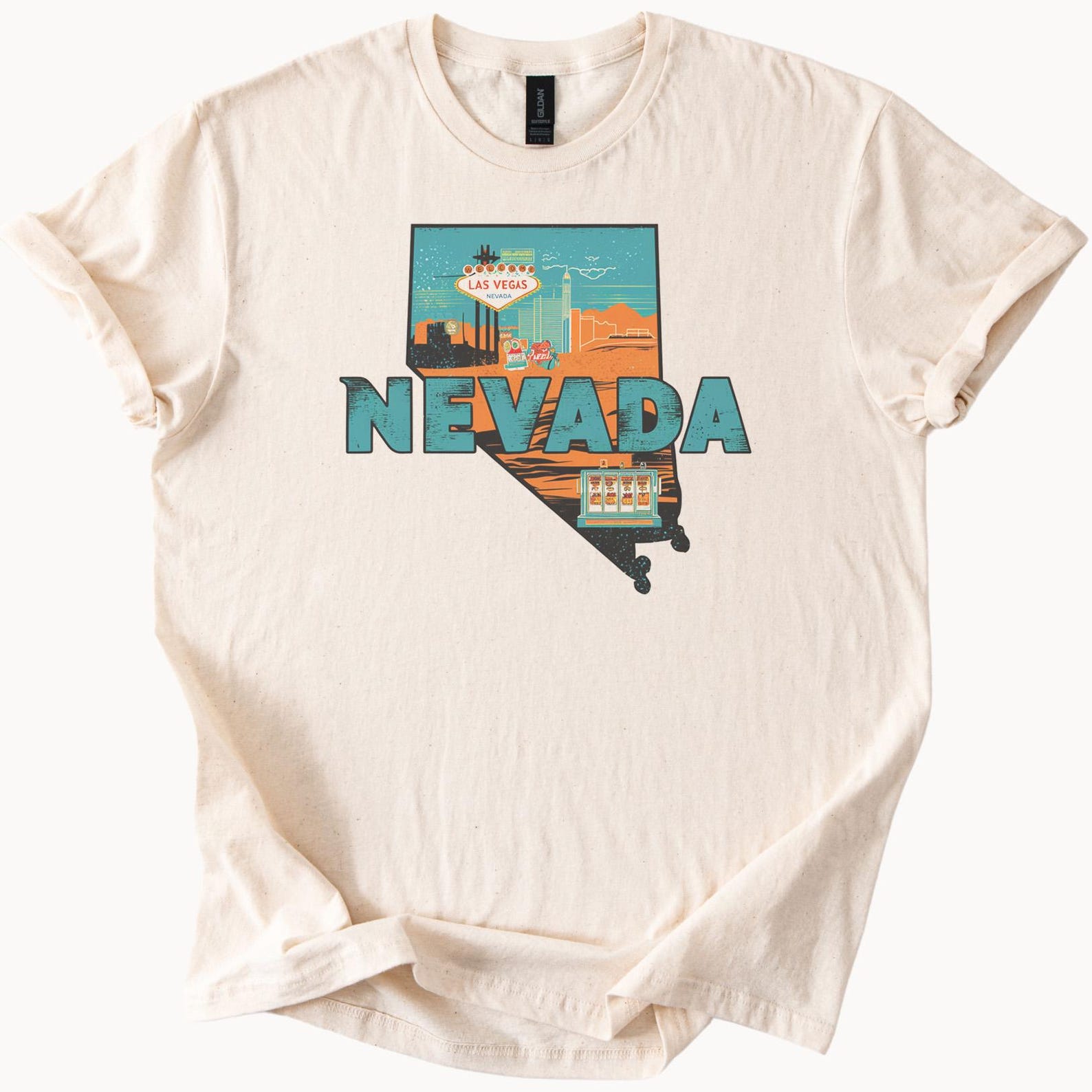 Nevada State Graphic T Shirt Las Vegas Casino Slot Machine Desert Sunset Illustration Nevada Souvenir Tee Western Travel Shirt 130