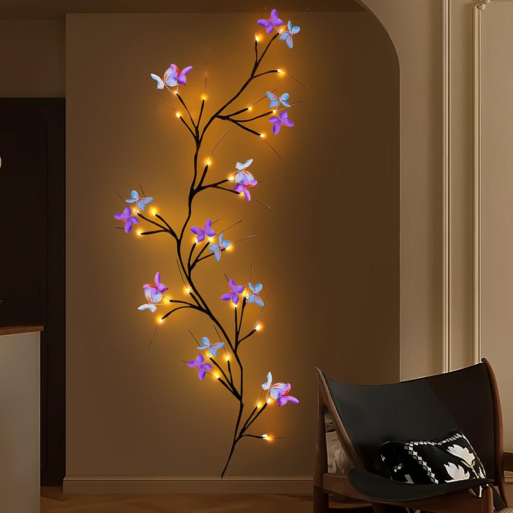 1pc 130CM USB Powered Butterfly Branch LED Wall Light with 8 Lighting Modes,Home Decor