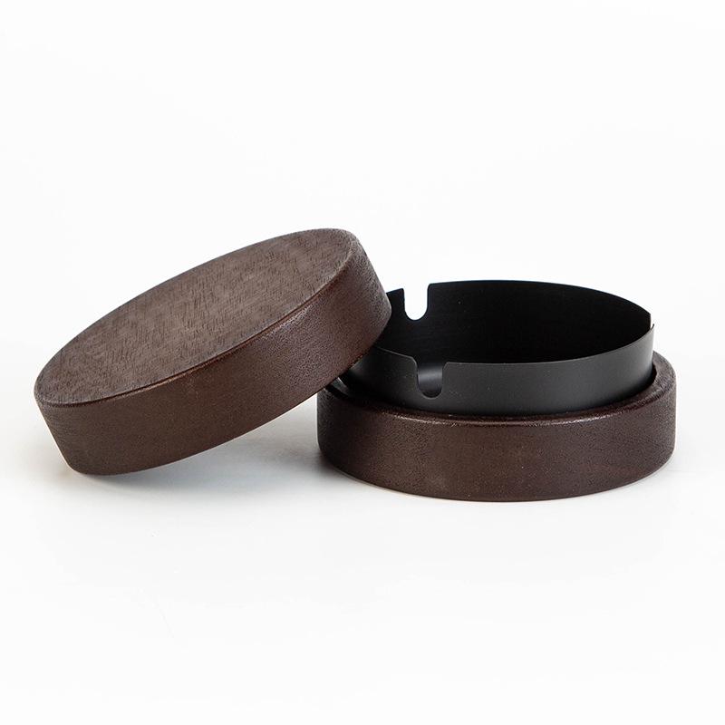 Walnut Wood Ashtray with Lid - Stainless Steel, High-End Design for Home or Office Use, Anti-Ash Flying