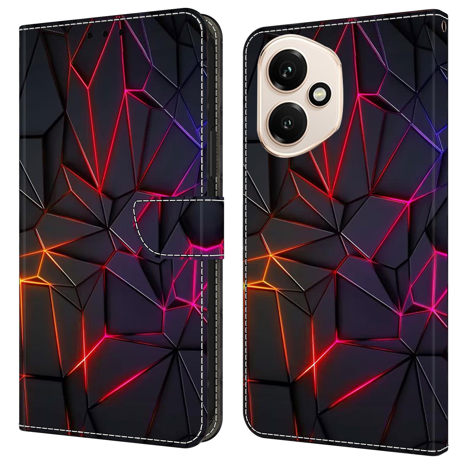 

For Honor 400 5G (Global) Case with Card Slot Pattern Printed TPU+PU Leather Flip Phone Cover Red Cracks