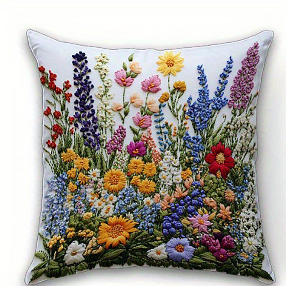 1/4pcs Floral Embroidered Pillowcases with Colorful Flowers Sofa Cushion Cover Home Bedroom Room Decoration