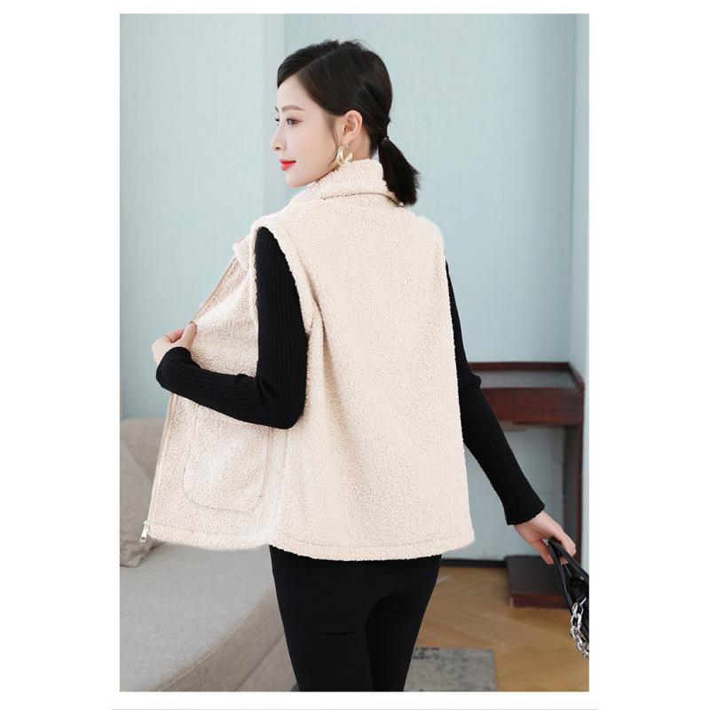 Women's Solid Color Lambswool Vest Short Style Grained Velvet Vest