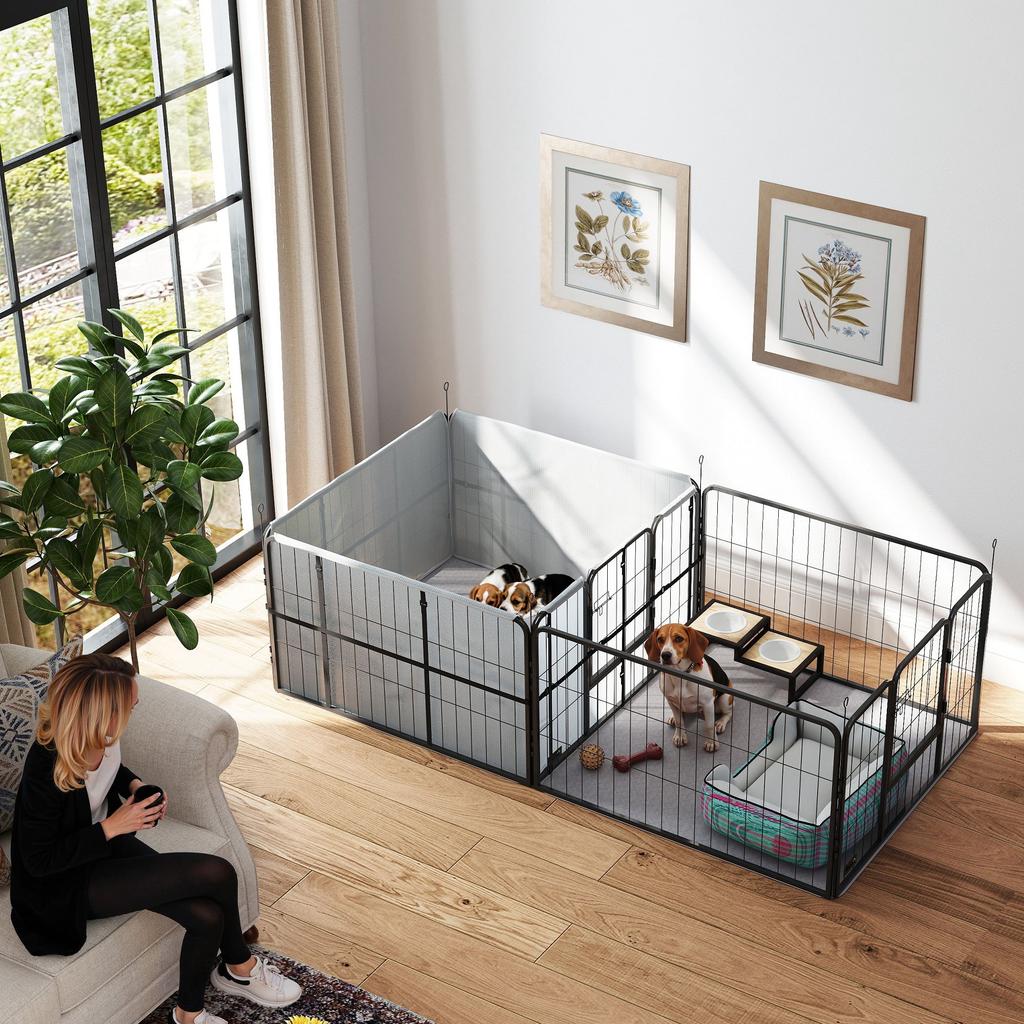 Whelping Box for Puppies, Whelping Pen Puppy Playpen with 7 Panels, 2 Areas, Washable Whelping Pad, 203x102x60cm Black