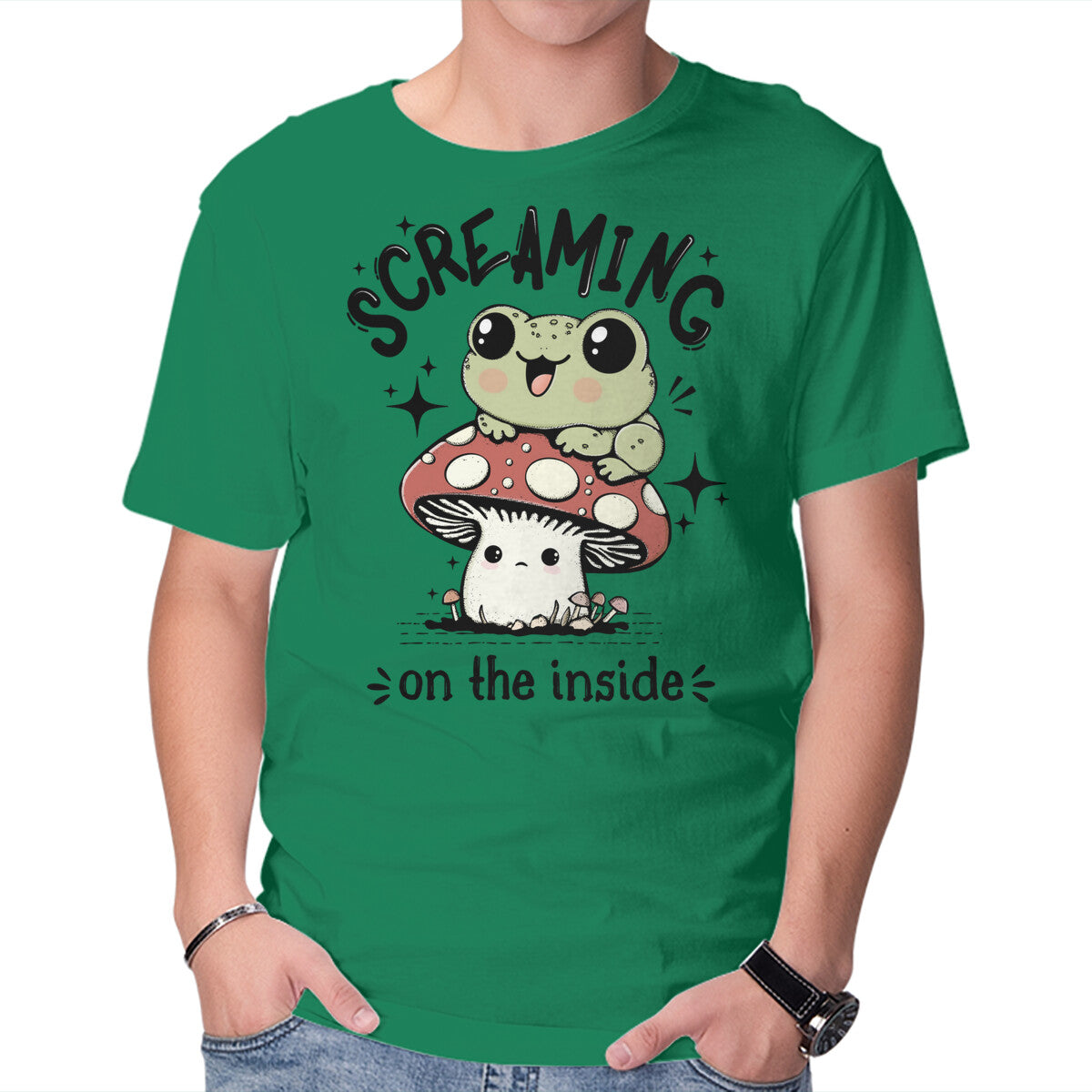 Unisex Crew Neck T-Shirt Screaming On The Inside Graphic Short Sleeve Casual Tee XS