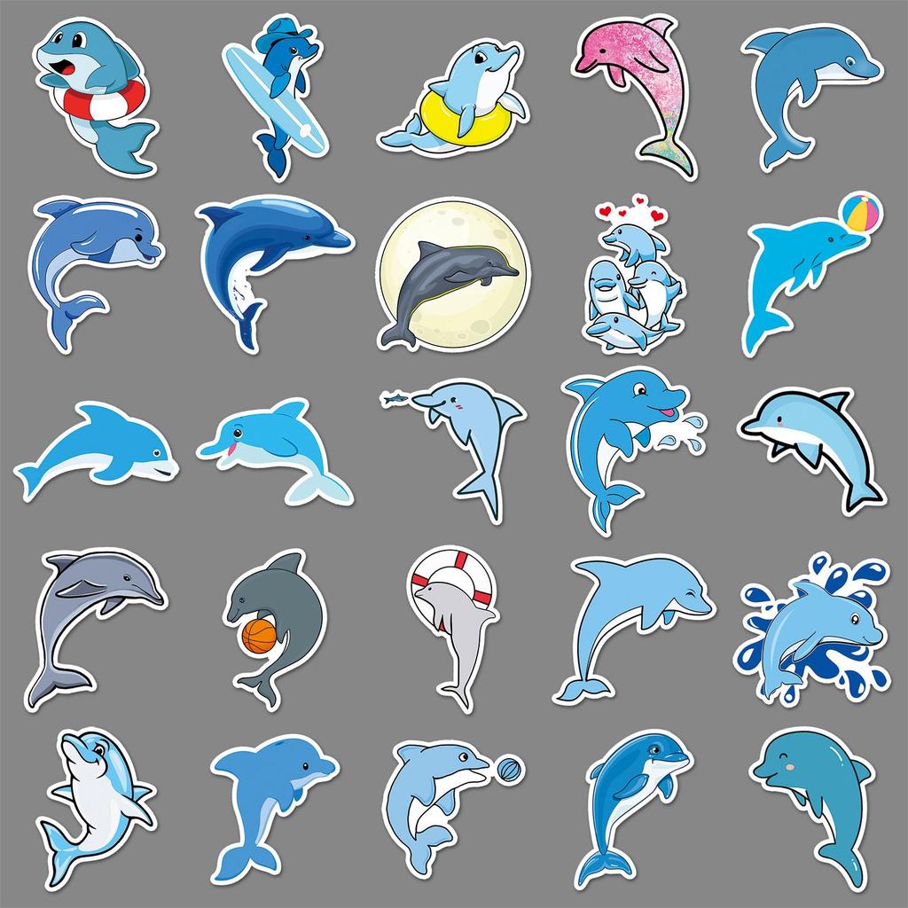 Dolphin Graffiti Stickers: 50pcs Waterproof Marine Life Set for DIY Skateboards, Phone Cases & Suitcases