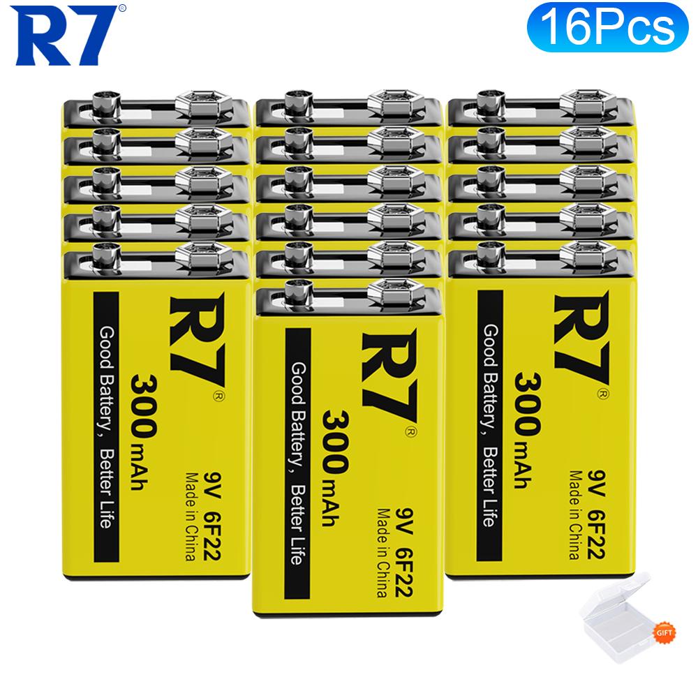 R7 9V 300mAh Rechargeable Batteries for Wireless Microphones, Guitars with EQ, Smoke Alarms, and Multimeters
