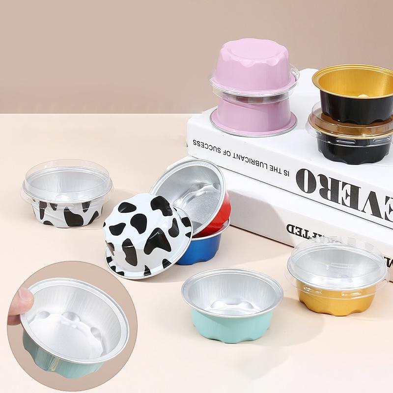 10 Pcs 50Ml Temperature Resistance Reusable Aluminum Foil Baking Cups With Lid Small Pudding Tart Tins Pastry Baking Tools Set