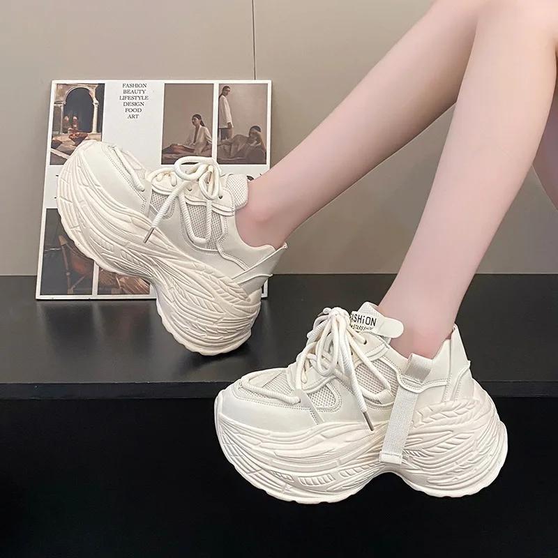 Modă 8cm Nou 2024 Sintetic Primăvară Modă Femei Confortabil Vulcanizat Platformă Înaltă Brand Toamnă Cizme Adidași Groși Mocasini Pantofi Femei