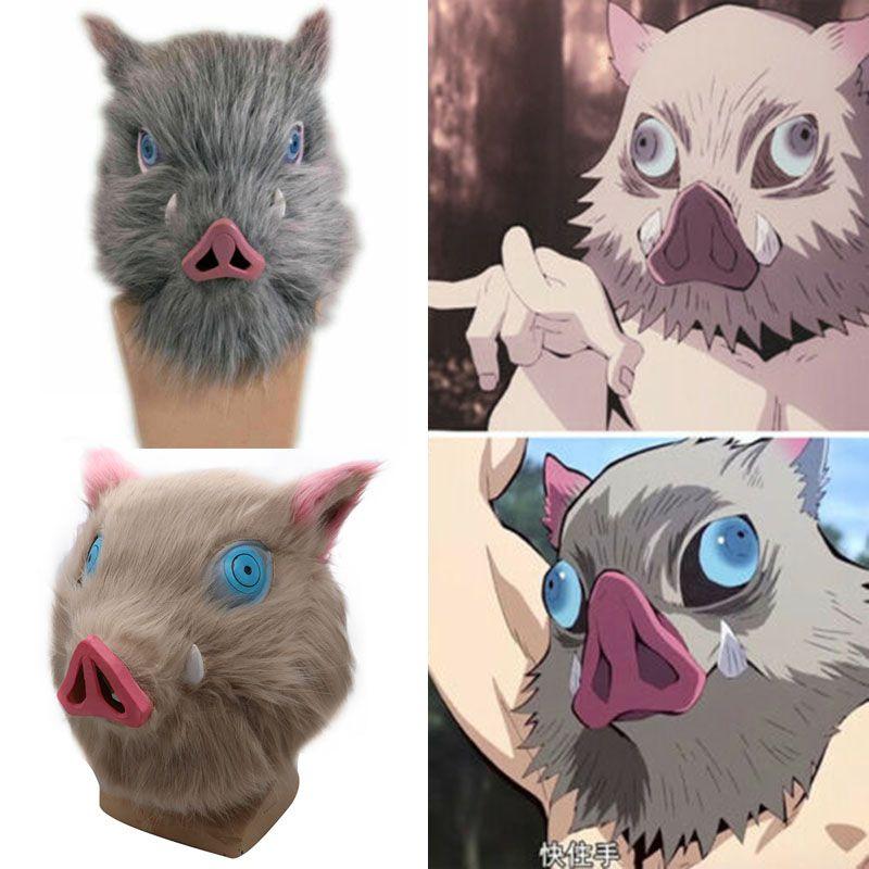 Autentisk Anime Demon Slayer Kimetsu No Yaiba Hashibira Inosuke Gris Cosplay Mask Idealisk För Maskeradfester