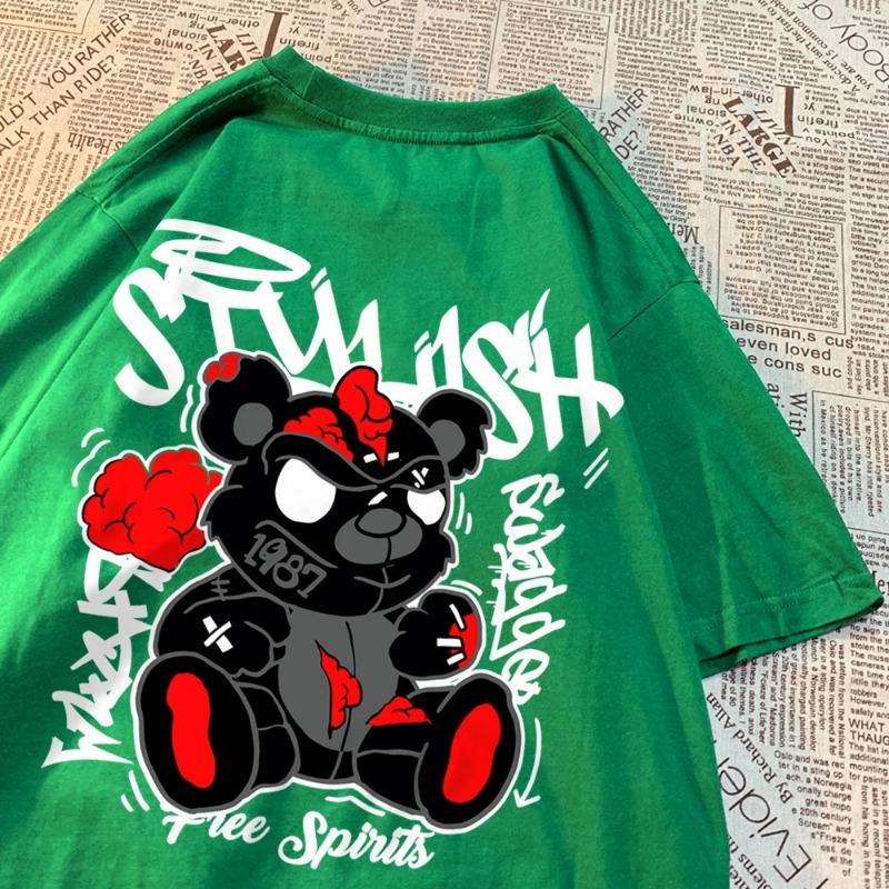 

Черные кукольные медведи мужские футболки из высококачественного хлопка, летние свободные футболки, простые дышащие уличные футболки для мужчин M