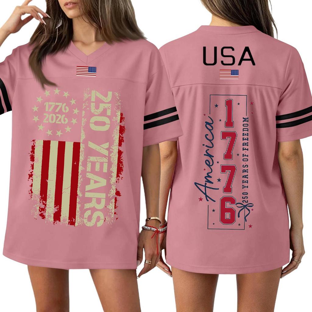 Damen Casual Mode V-Ausschnitt Sport Unabhängigkeitstag Druck Kurzarm Sport T-Shirt Top