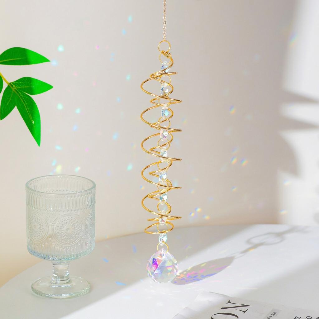 Gazing Ball Spiral Tail Crystal Suncatcher, Rainbow Maker Crystal Beads Sun Catcher Indoor Window Garden Wind Chimes Outdoor